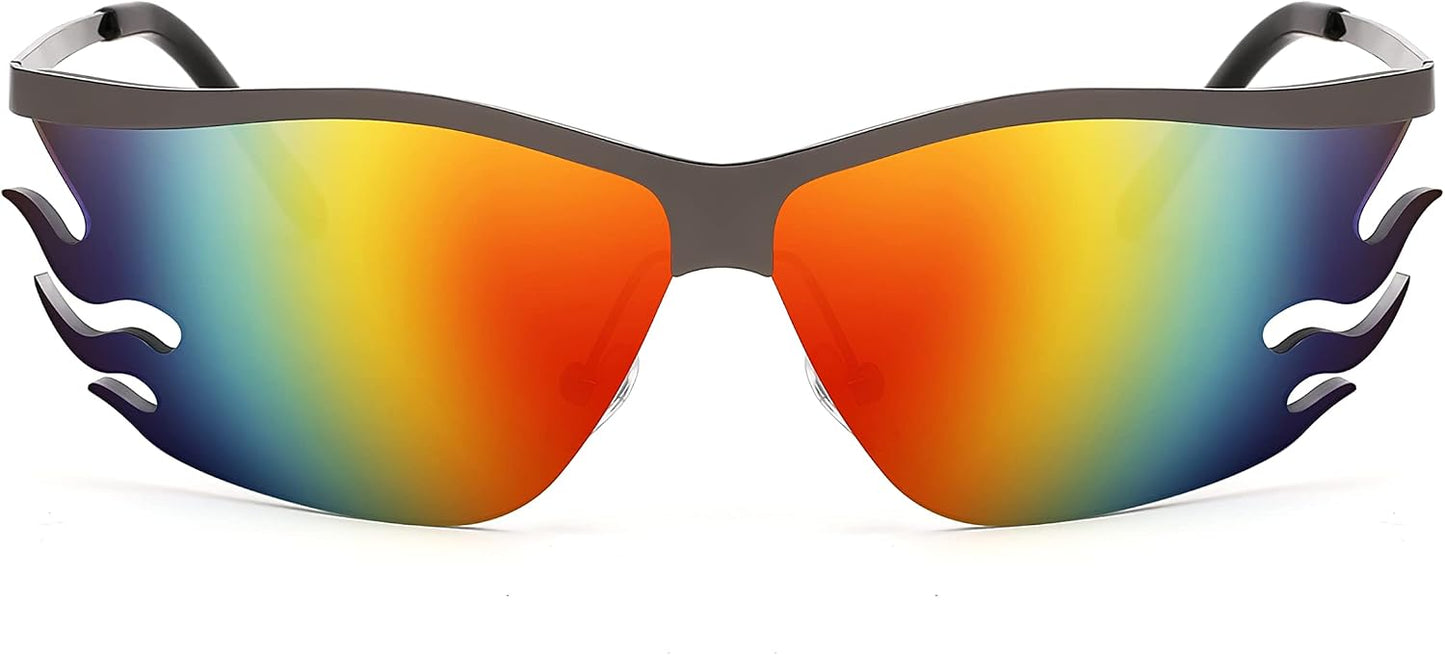 002 Gray Frame/Rainbow Mirrored Lens / 58 Millimeters | B09XHP3W7M | FEISEDY Retro Square Sunglasses Women Men Trendy Vintage Y2K Glasses Tinted Lens B2882