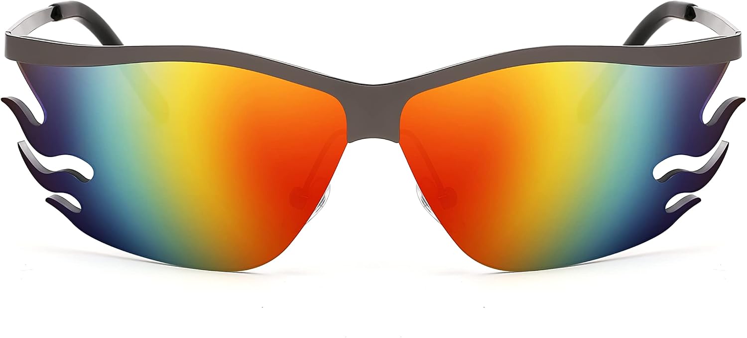002 Gray Frame/Rainbow Mirrored Lens / 58 Millimeters | B09XHP3W7M | FEISEDY Retro Square Sunglasses Women Men Trendy Vintage Y2K Glasses Tinted Lens B2882