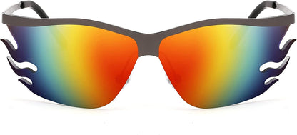 002 Gray Frame/Rainbow Mirrored Lens / 58 Millimeters | B09XHP3W7M | FEISEDY Retro Square Sunglasses Women Men Trendy Vintage Y2K Glasses Tinted Lens B2882