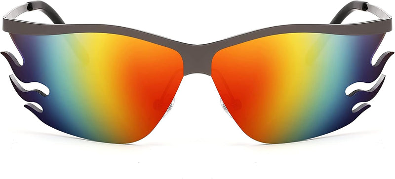 002 Gray Frame/Rainbow Mirrored Lens / 58 Millimeters | B09XHP3W7M | FEISEDY Retro Square Sunglasses Women Men Trendy Vintage Y2K Glasses Tinted Lens B2882