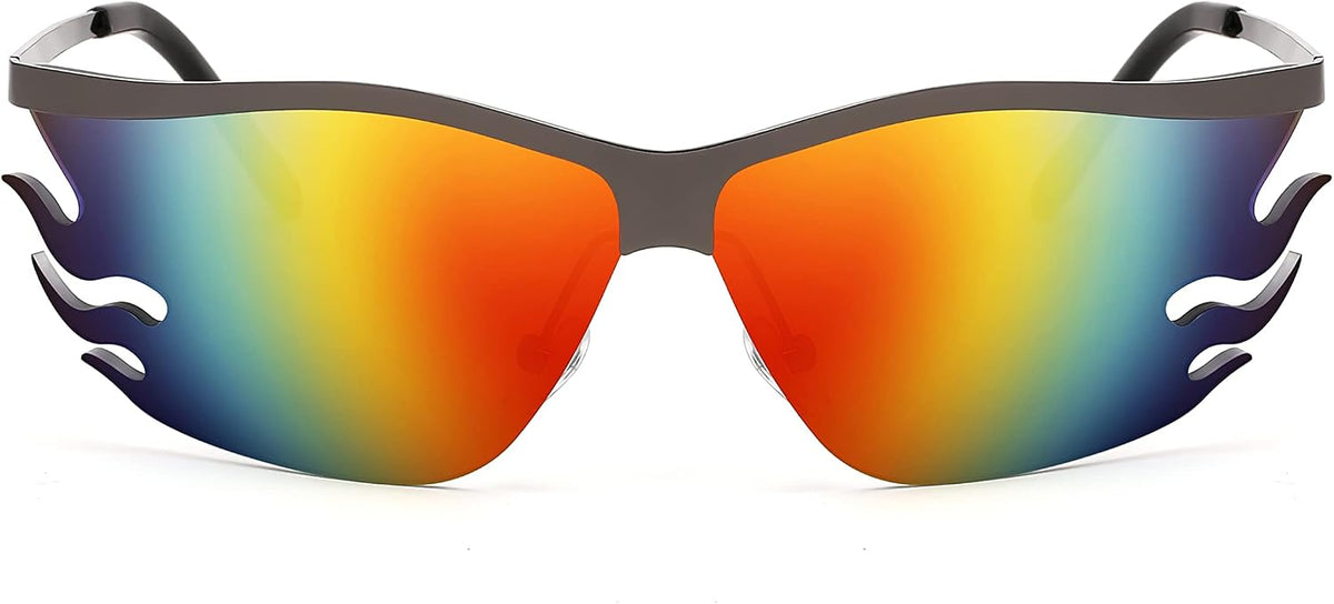 002 Gray Frame/Rainbow Mirrored Lens / 58 Millimeters | B09XHP3W7M | FEISEDY Retro Square Sunglasses Women Men Trendy Vintage Y2K Glasses Tinted Lens B2882