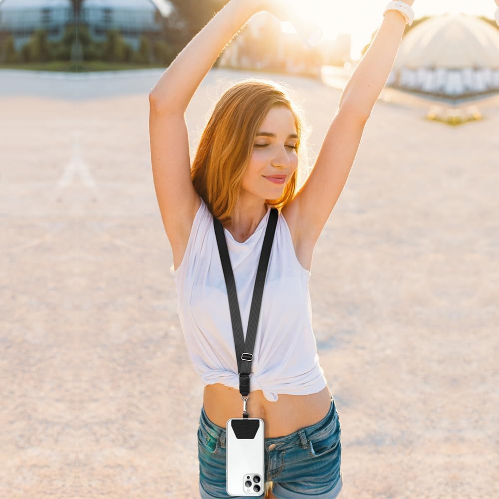 商品图片 6 | B0G4D7VYX6 | Phone Lanyard, Adjustable Neck Strap & Phone Patches, Compatible with Most Smartphones, Black/Grey Lanyards