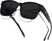 Glossy Black Frame & Grey Lens / 63 Millimeters | B0GQGWC6T6 | FEISEDY Fit Over Glasses Polarized Sunglasses Oversized Square UV400 B0250