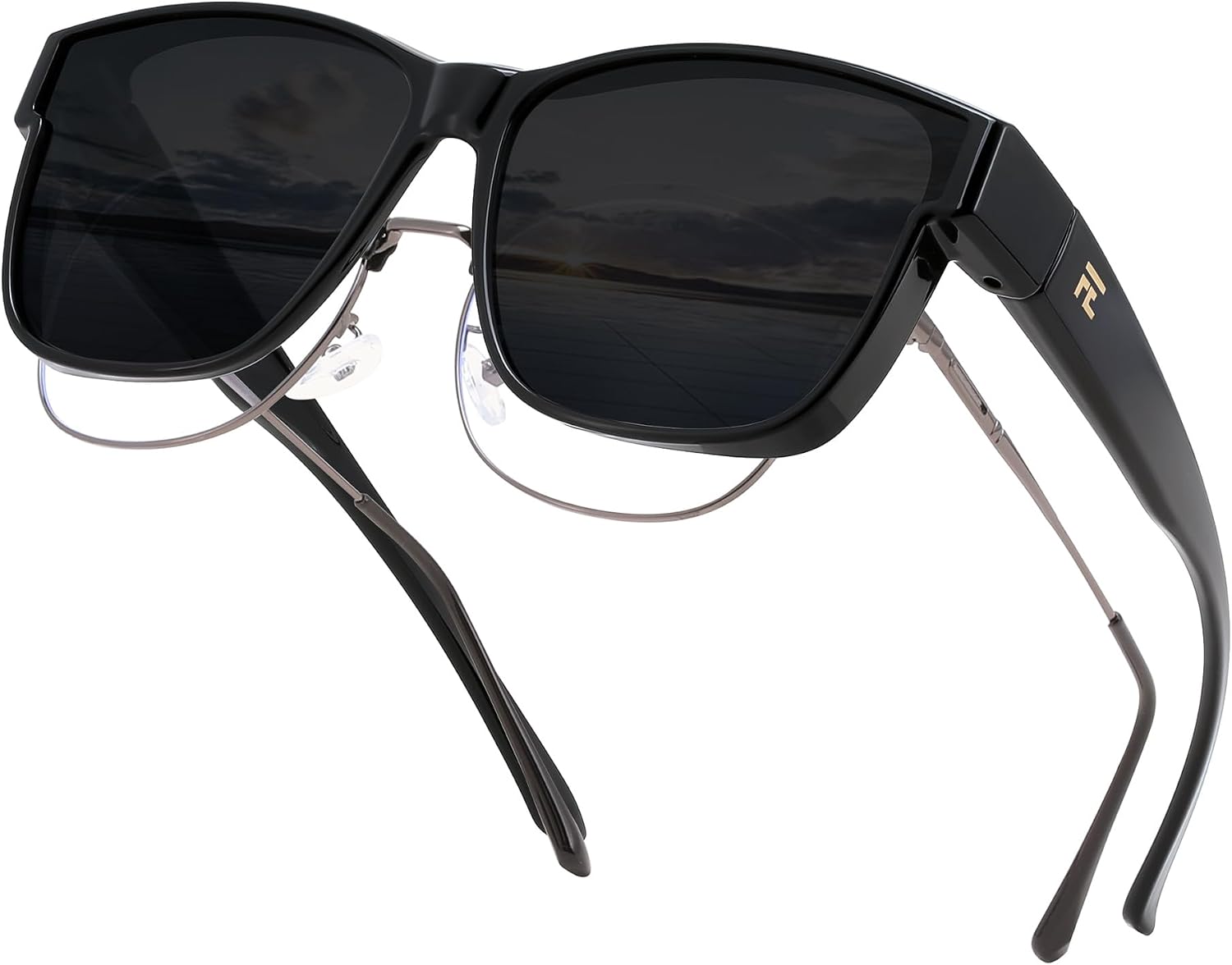 Glossy Black Frame & Grey Lens / 63 Millimeters | B0GQGWC6T6 | FEISEDY Fit Over Glasses Polarized Sunglasses Oversized Square UV400 B0250