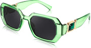Green-black / 53 Millimeters | B0CNPPQTMK | FEISEDY Retro Rectangle Sunglasses for Women Men Classic Square Rhinestone Frame Sun Glasses Polygon Designer UV400 B0047