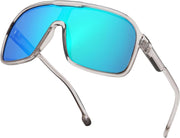 Transparent Grey/Green Mirror / 61 Millimeters | B0CWTWVRFG | FEISEDY Fashion Polarized Sunglasses Oversized One Piece Reflective Lens Sports Sun Glasses B0122