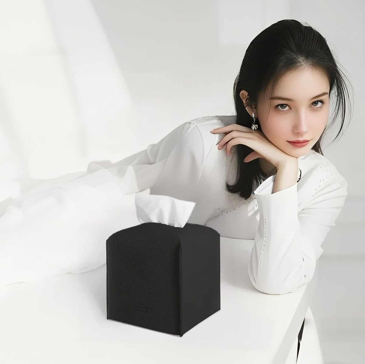 商品图片 4 | B0DQ83NC2H | Square Tissue Box Cover Holder, PU Decorative Tissue Organizer for Tabletop, Bathroom, Car, Office