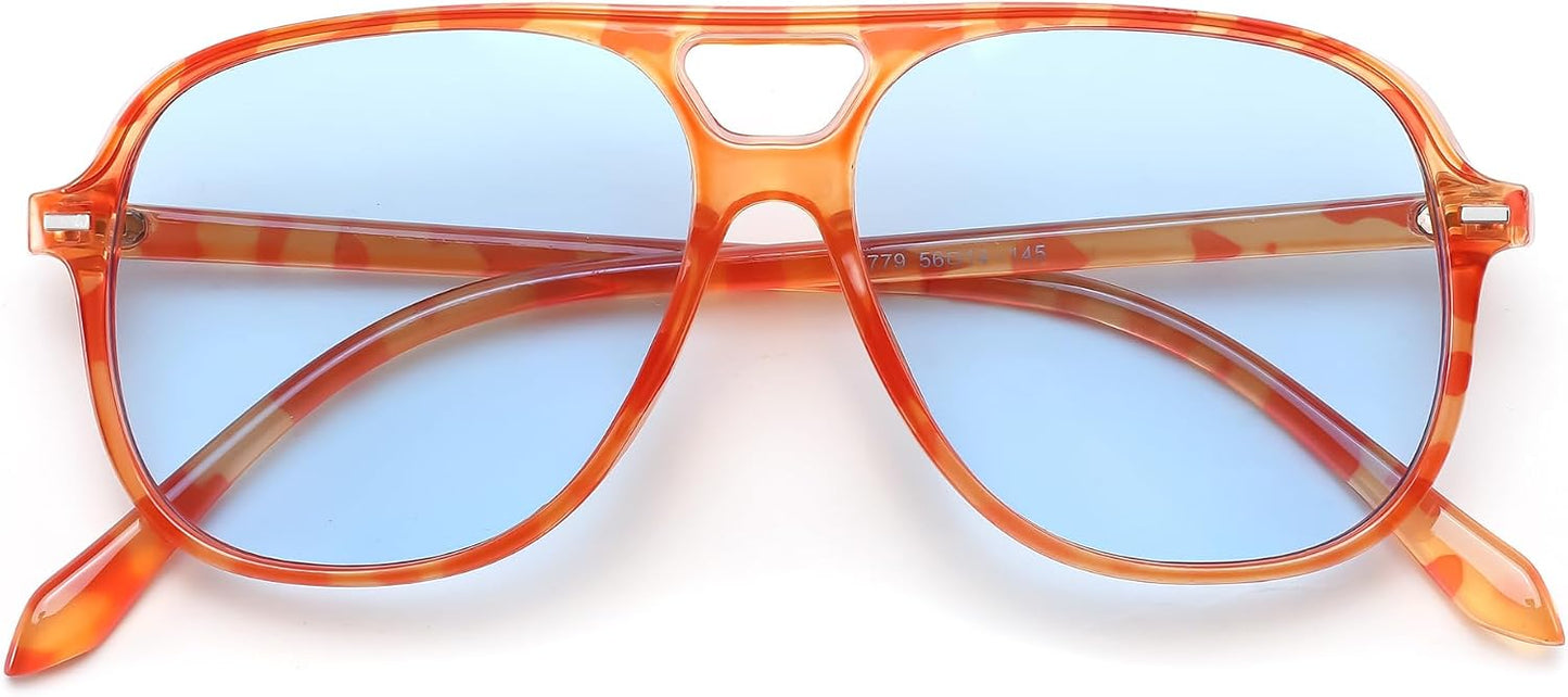 商品图片 35 | B0H1WCGC42 | FEISEDY Retro Square Aviator Sunglasses Women Men Double Bridge B0443