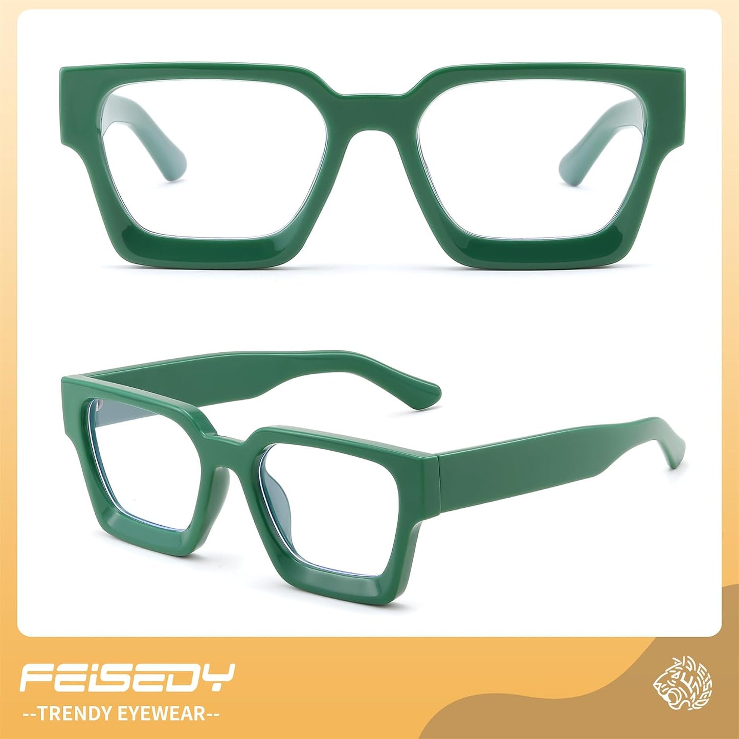商品图片 40 | B0DXDYMMPM | FEISEDY Retro Blue Light Blocking Glasses for Women Men 90s Classic Rectangle Frame Thick Chic Computer Eyeglasses B2383R
