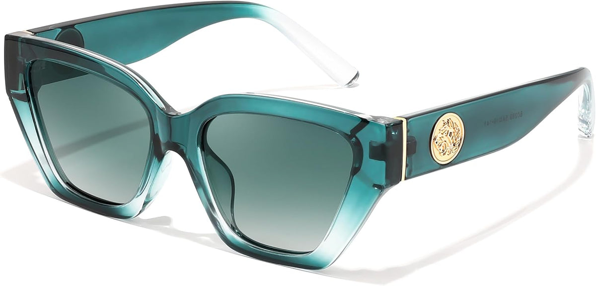 Gradual Green / 52 Millimeters | B0F8N5W96T | FEISEDY Women's Polarized Cat Eye Sunglasses - UV400 Protection, Trendy Design for Driving & Daily Wear B0299