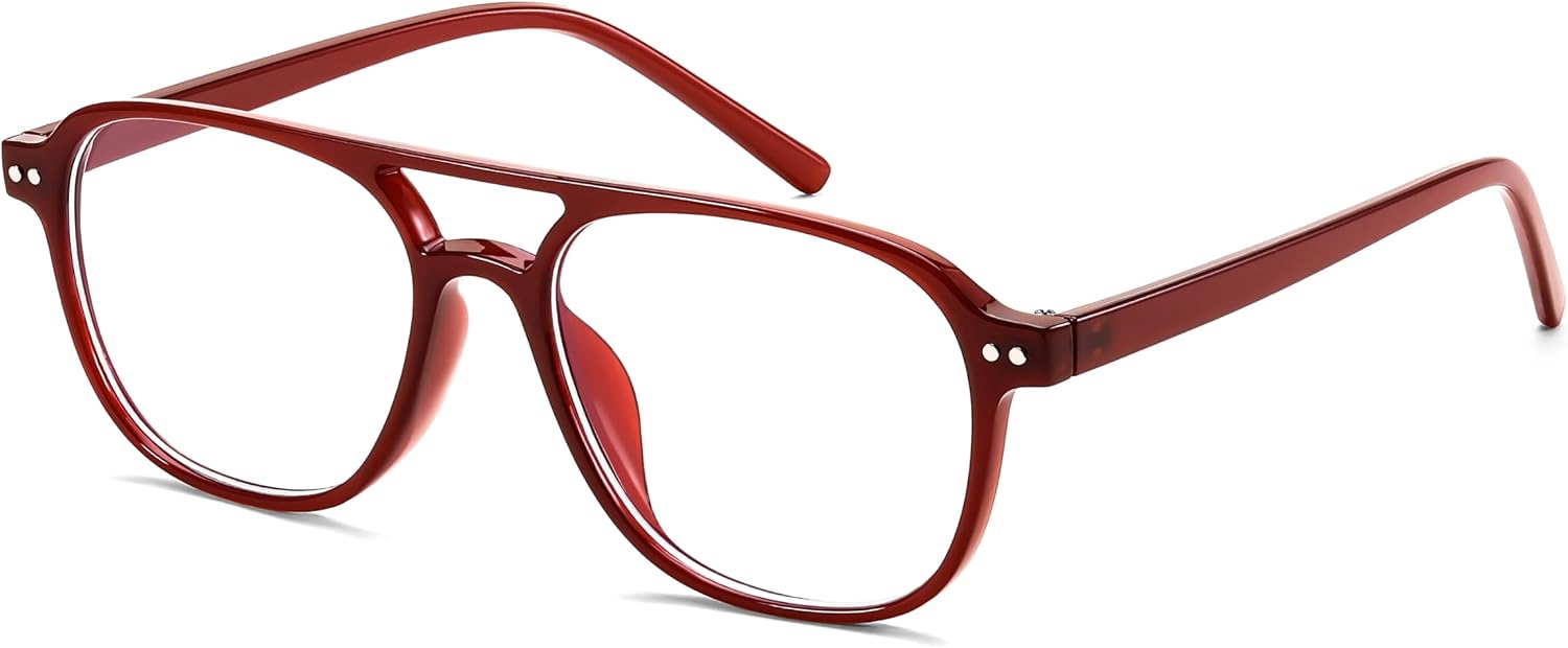Red / 50 Millimeters | B0CY23244L | FEISEDY Blue Light Blocking Glasses Women Men Square Computer Lightweight Pilot Glasses Anti Eyestrain & UV Glare B0141