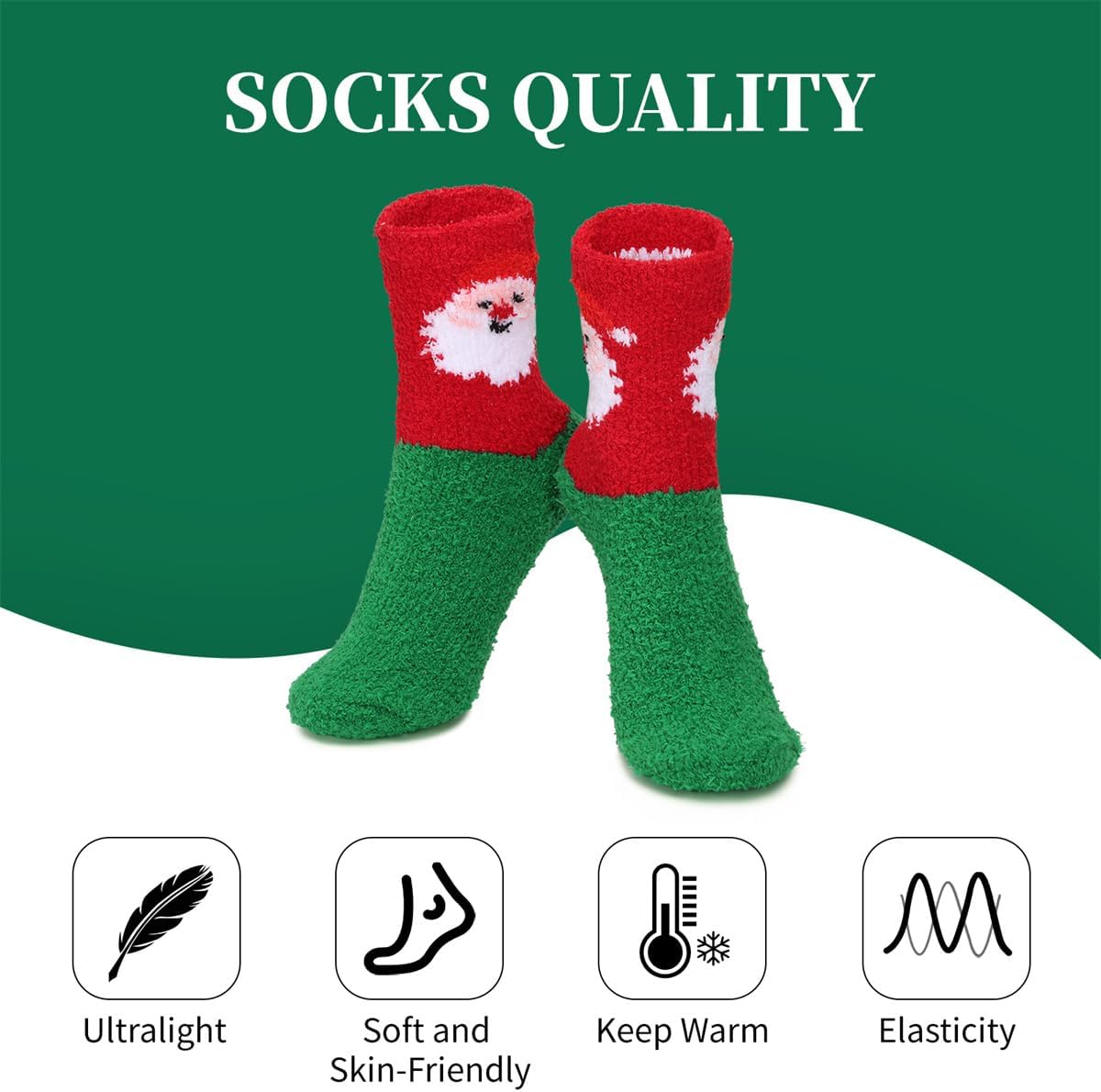 商品图片 5 | B0FQJH8VZV | Christmas Socks for Women - Holiday Socks Cozy Fleece Winter Socks Super Thick Warm Mid-Crew (Size 5.5-10) Fun Festive Style
