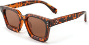 006 Leopard Frames | Polarized Tea Lenses / 50 Millimeters | B0C9HZ1T4L | FEISEDY Sunglasses Men Women Polarized, Chunky Square Thick Frame, Rectangle UV400 Shade Sun Glasses B2396