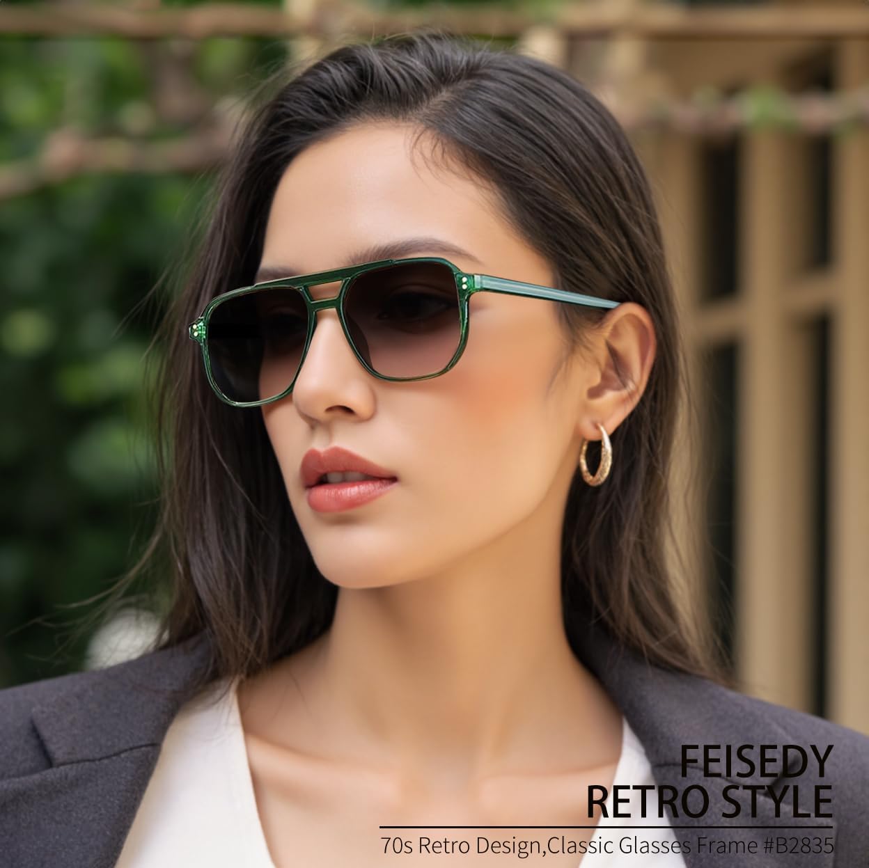 商品图片 97 | B09J8999GR | FEISEDY Retro Square Aviator Sunglasses Women Men 70s Vintage Trendy Plastic Frame Sun Glasses B2835