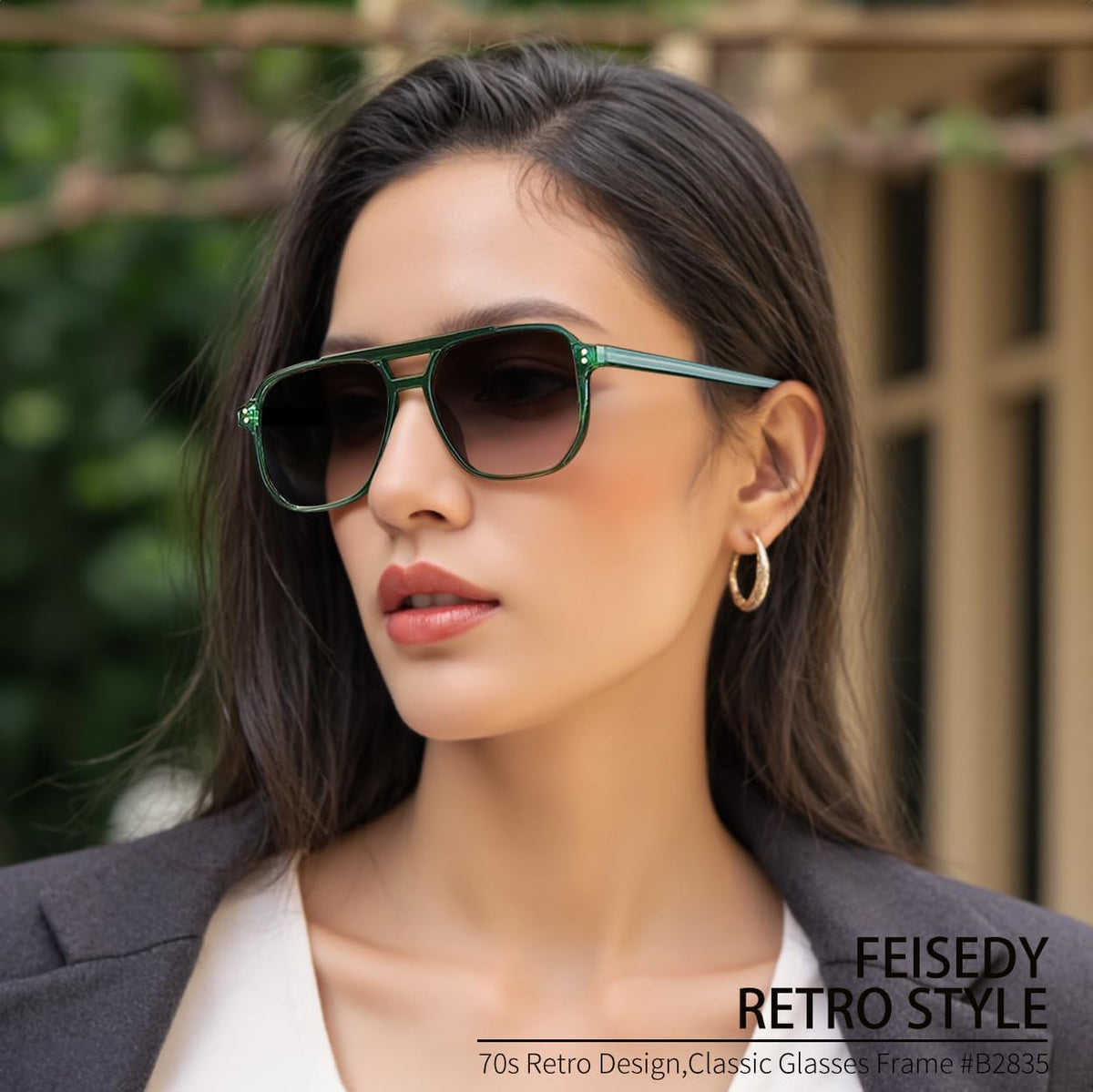 商品图片 97 | B09J8999GR | FEISEDY Retro Square Aviator Sunglasses Women Men 70s Vintage Trendy Plastic Frame Sun Glasses B2835