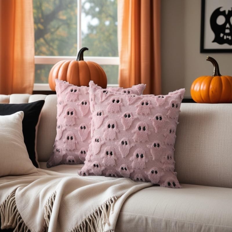 商品图片 4 | B0FPKDVRD8 | Halloween Ghost Pillow Cover 18x18 Inch Throw Pillow Covers, Cute Spooky Decor for Couch Bed Sofa Indoor Ghost Decorations