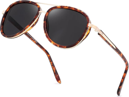 Brown Tortoise/Black / 55 Millimeters | B0GL7K9SKP | FEISEDY Retro Polarized Aviator Sunglasses for Women Men B0259