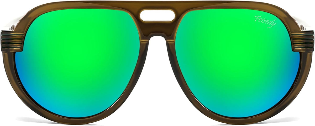 ÉÌƷͼƬ 2 | B0CT8R8S1H | FEISEDY Steampunk with Side Shields Aviator Sunglasses for Men Women 80s Retro Flat Top Oversized Polarized Shades B0096