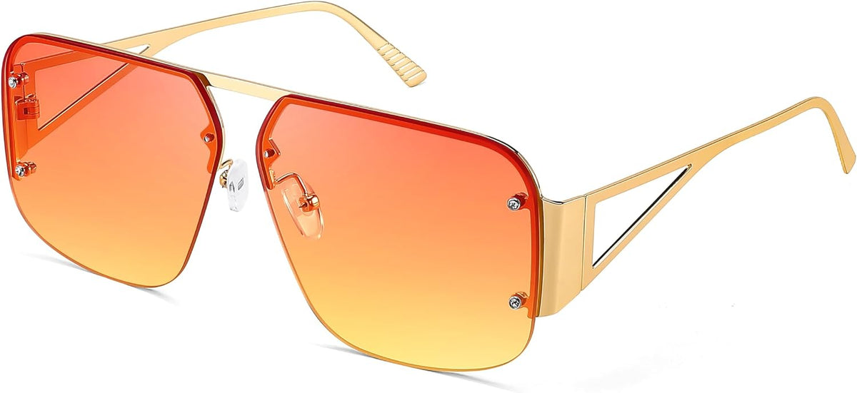 Gold Frame Gradient Pink Yellow Lens / 62 Millimeters | B0CP26RRQT | FEISEDY Trendy Aviator Sunglasses for Women Men Retro Metal Rimless Frame Square Shades B2985
