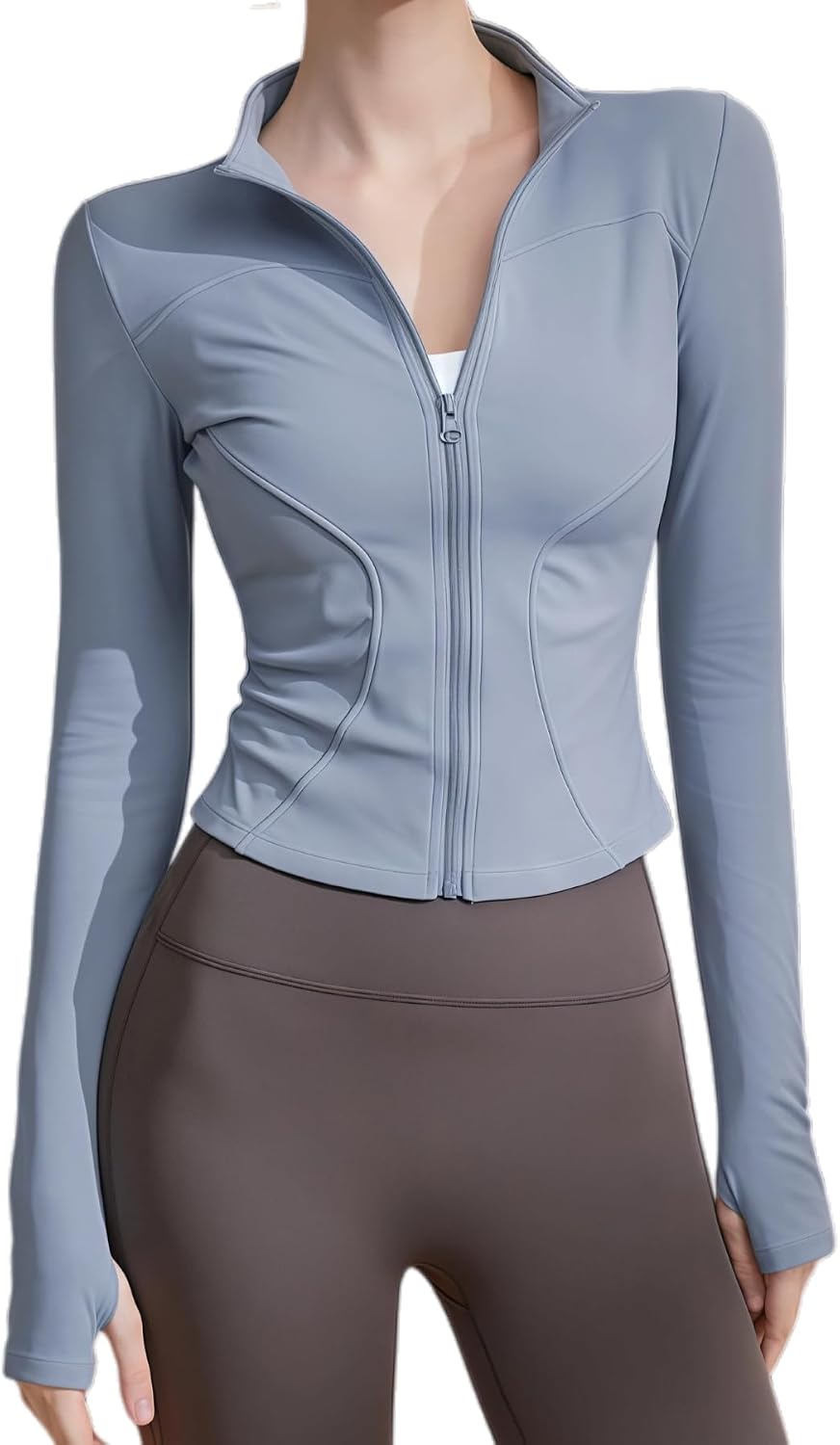 Small / Blue | B0GFW83D4C | Athletic Jackets For Women Zip-Up Moisture-Wicking Quick-Dry Lightweight Long Sleeve With Thumb Holes for Yoga, Gym, Running