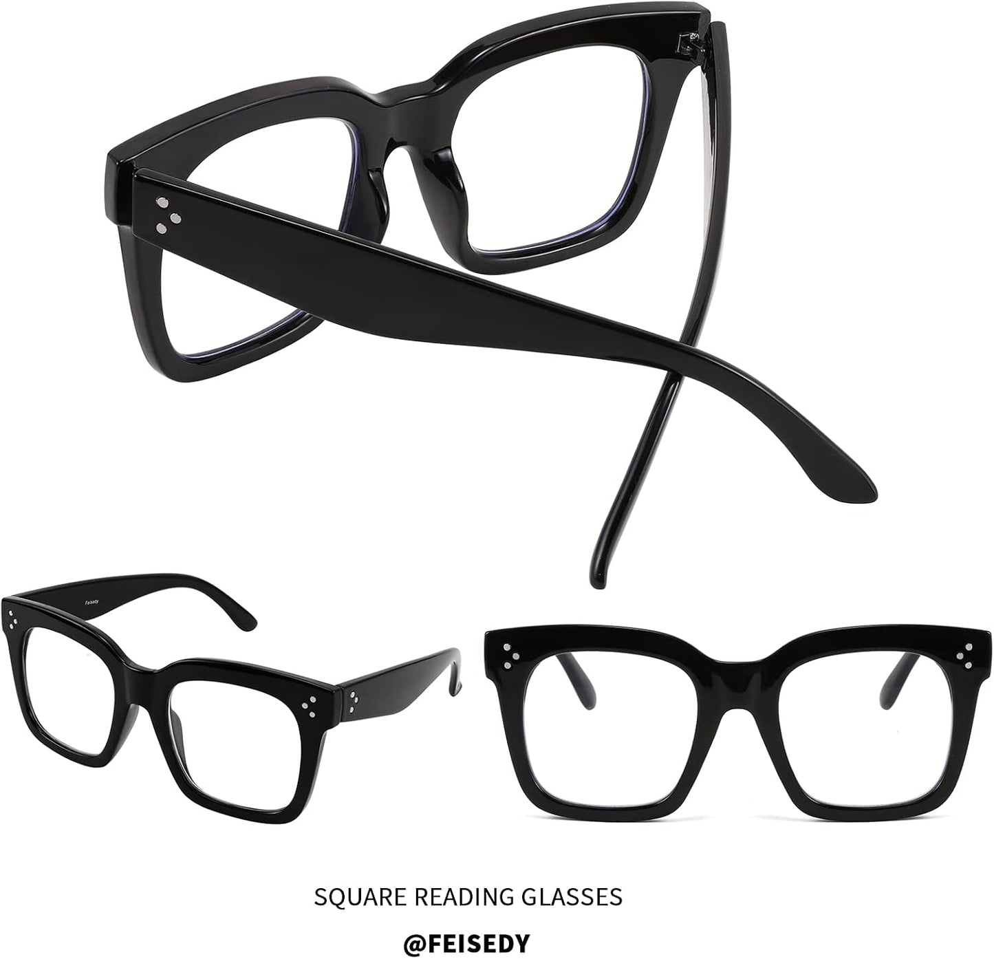 商品图片 6 | B08ZMQ47KD | FEISEDY Blue Light Blocking Reading Glasses Oversized Readers Designer Luxury Square Eyewear Frame B2695FR