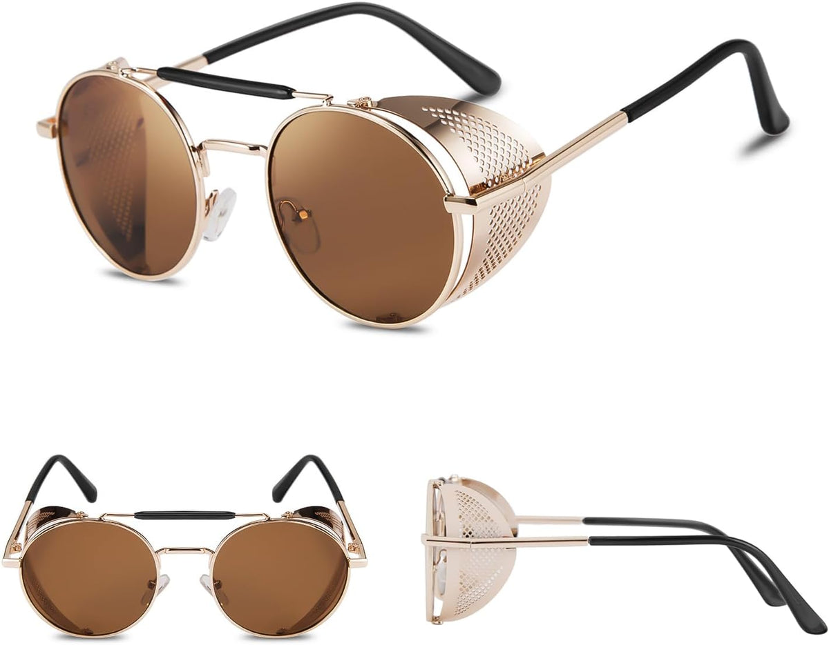 ÉÌƷͼƬ 37 | B09LYD9SW2 | FEISEDY Steam Punk Sunglasses for Men Women Side Shield Round Steampunk Vintage Glasses Shades B2518