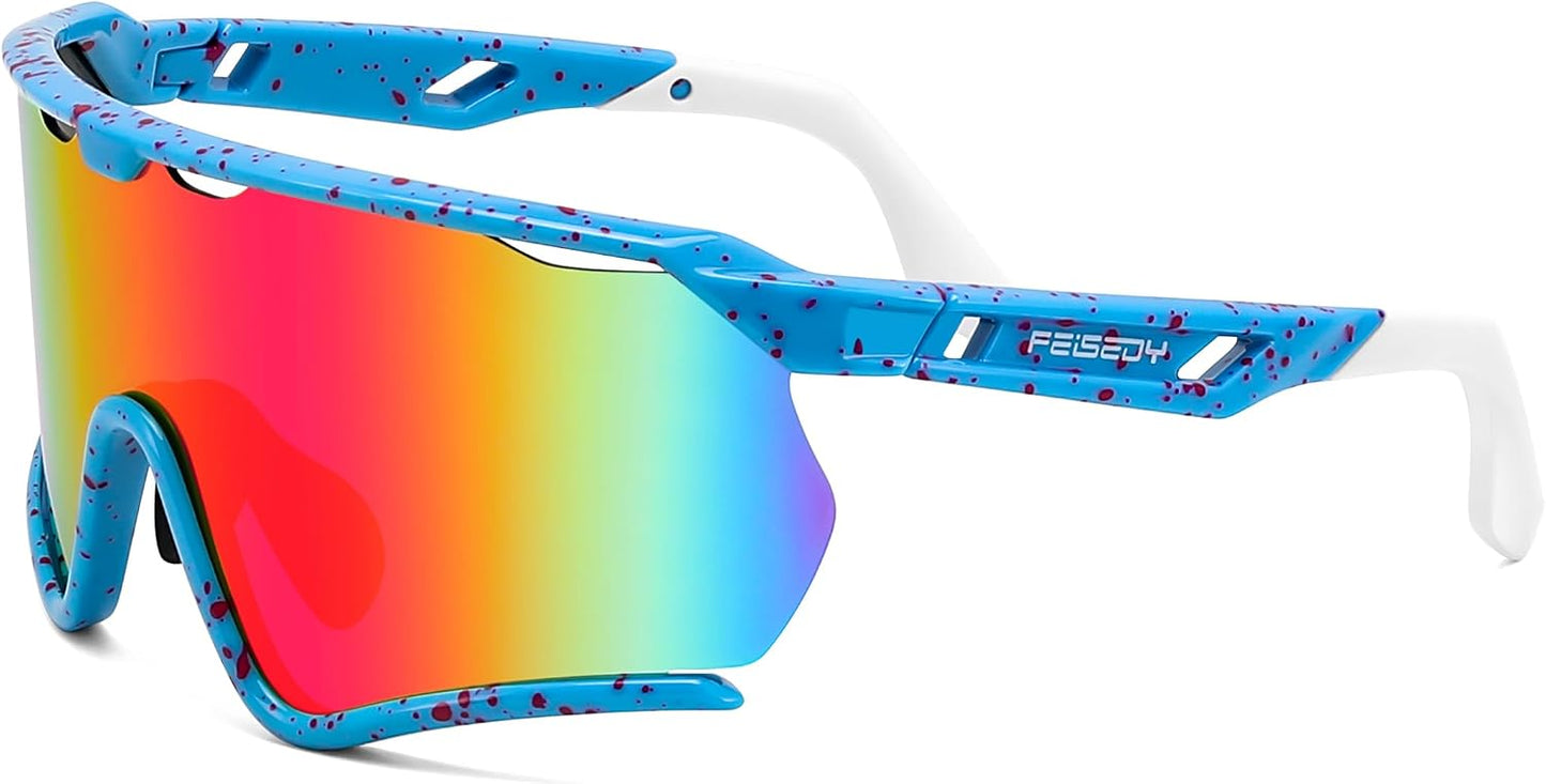 Purple Red / Large | B0FL29GG1K | FEISEDY Sports Sunglasses for Men Women Youth Baseball Cycling Running Softball Biking Glasses B0305