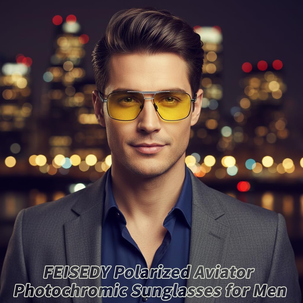 商品图片 17 | B0D6RBYFQB | FEISEDY Polarized Aviator Photochromic Sunglasses Men Women for Day and Night Driving Metal Frame B0172