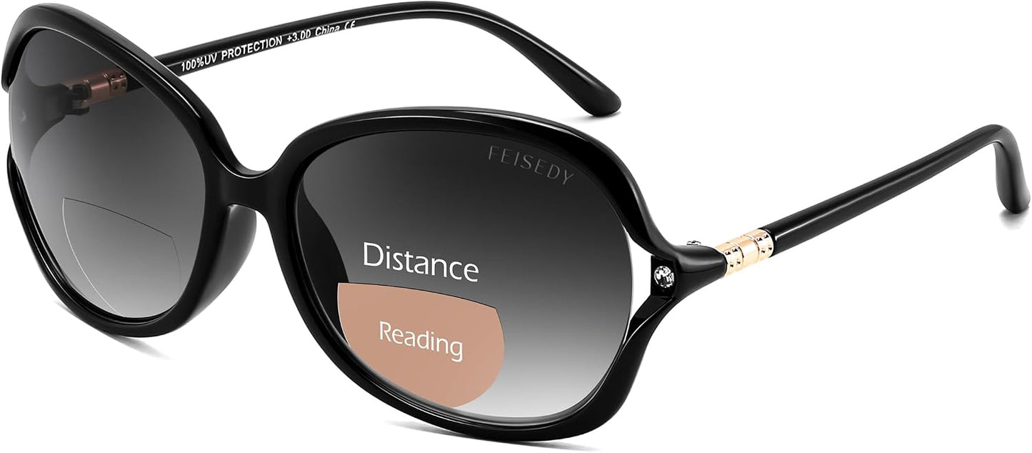 Black Frame-gradient Gray Lens / 1.5 x | B0F8N9F3SM | FEISEDY Fashion Bifocal Reader Sunglasses, Butterfly Reading Glasses B0286