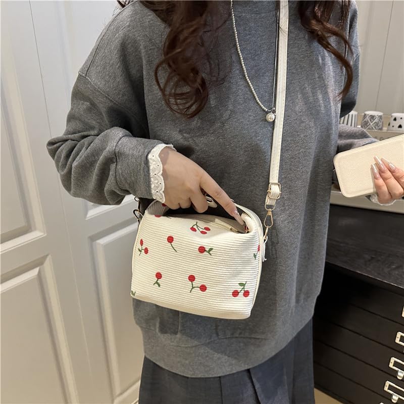 商品图片 2 | B0G2VCHZYY | Cherry Shoulder Bag, Fashionable Crossbody Shell Bag with Cherry Print, Large Capacity Small Square Purse, Pink/White
