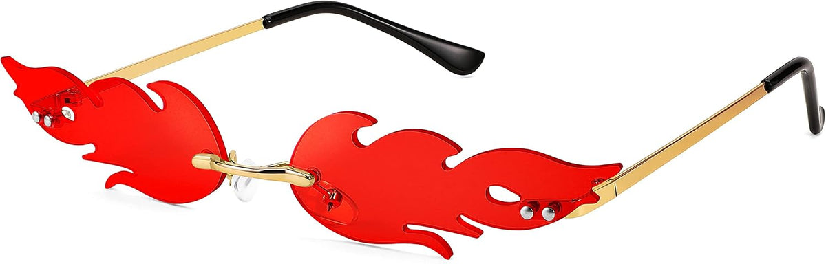 009 Red Lens / 70 Millimeters | B0BJP7S77P | FEISEDY Fire Flame Sunglasses for Women Mirror Rimless Fire Shaped Novelty Sunglasses B2839