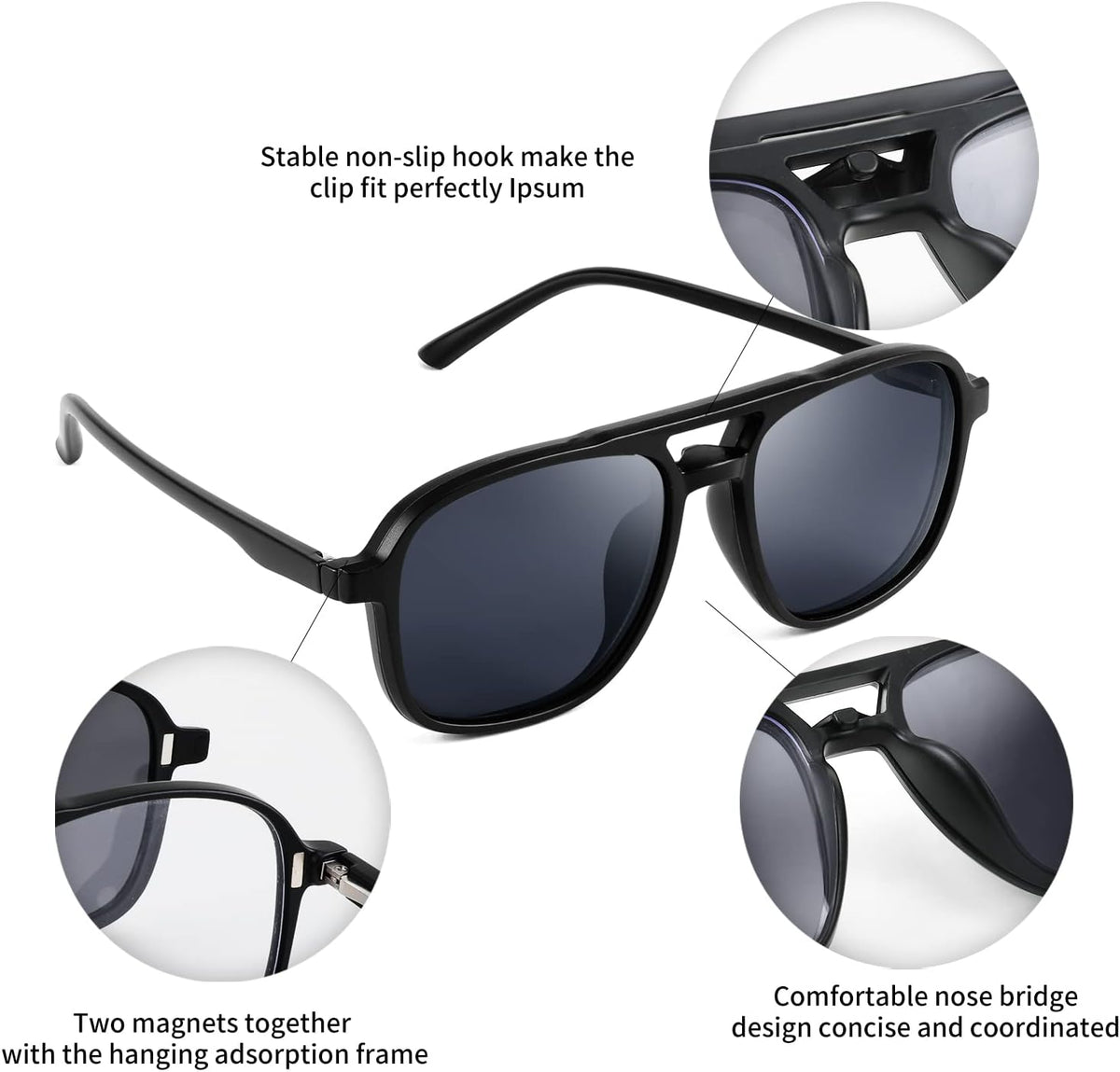 商品图片 2 | B09R13L9H4 | FEISEDY Magnetic Clip on Sunglasses TR90 Frame TAC 5pcs Replacement Lens Set Sunglasses for Men Women B2884