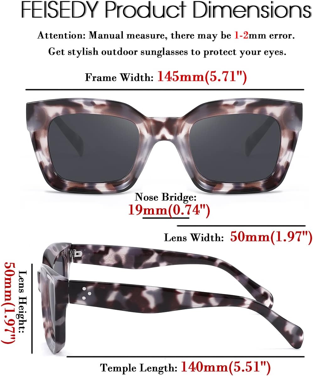 ÉÌƷͼƬ 84 | B07MNGNLNT | FEISEDY Classic Women Sunglasses Fashion Thick Square Sun Glasses B2471