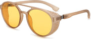 Clear Tea Frame Yellow Lens / 54 Millimeters | B0FC29ZHV1 | FEISEDY Classic Steampunk Sunglasses for Men Women Retro Round Gothic Shades Eyewear UV400 Protection B2957