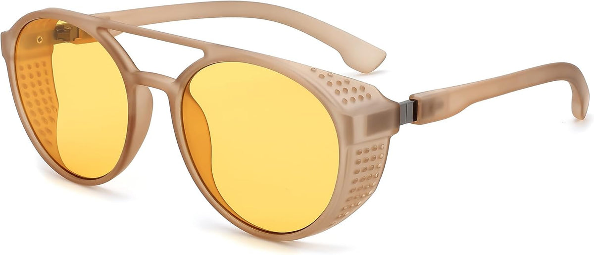 Clear Tea Frame Yellow Lens / 54 Millimeters | B0FC29ZHV1 | FEISEDY Classic Steampunk Sunglasses for Men Women Retro Round Gothic Shades Eyewear UV400 Protection B2957