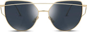 05 Gold Frame Grey Lens / 56 Millimeters | B01IHH67OA | FEISEDY Cat Eye Fashion Metal Frame Mirrored Flat Lenses Women Sunglasses B2206