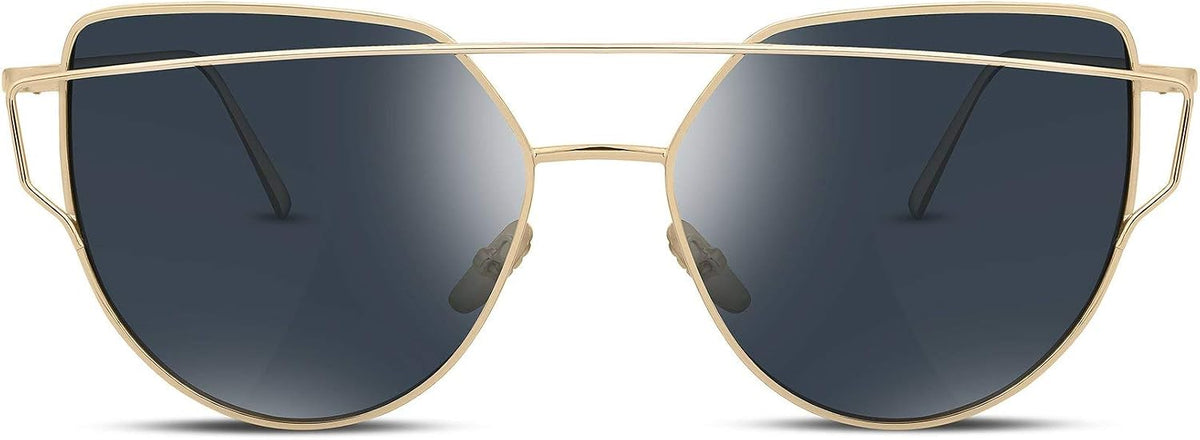 05 Gold Frame Grey Lens / 56 Millimeters | B01IHH67OA | FEISEDY Cat Eye Fashion Metal Frame Mirrored Flat Lenses Women Sunglasses B2206