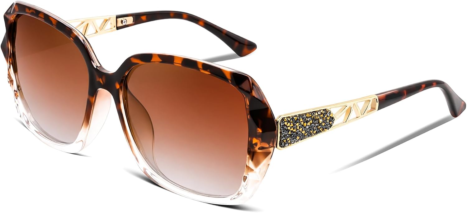 Leopard / 56 Millimeters | B0GK5HTNBX | FEISEDY Polarized Women Square Sunglasses Sparkling Composite Shiny Frame B2289