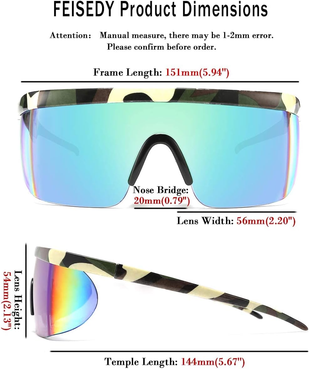 商品图片 47 | B096SD9GGG | FEISEDY Oversized Mirror Shield Sport 80s Sunglasses Ski Goggles Flat Top One Piece Futuristic Visor Women Men B2522