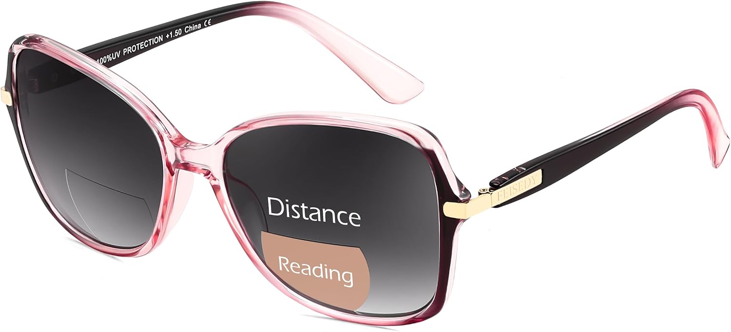 Gradual Purple Pink / 2.5 x | B0GT113NVN | FEISEDY Women Bifocal Sunglasses Reader UV400 Protection B0351 | Butterfly Sun Reader, Fashion Outdoor Reading Glasses