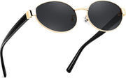 Gold Frame Grey Lens Black Legs / 54 Millimeters | B0GJZYT21T | FEISEDY Retro Oval Metal Y2K Sunglasses for Women Men Small Frame B0402