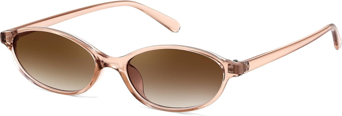 Champagne/Gradient Tea / 54 Millimeters | B0F47XSPY5 | FEISEDY Retro Oval Cat Eye Sunglasses for Women 90s Narrow Lightweight Shades Y2k Trendy Sunnies B0257