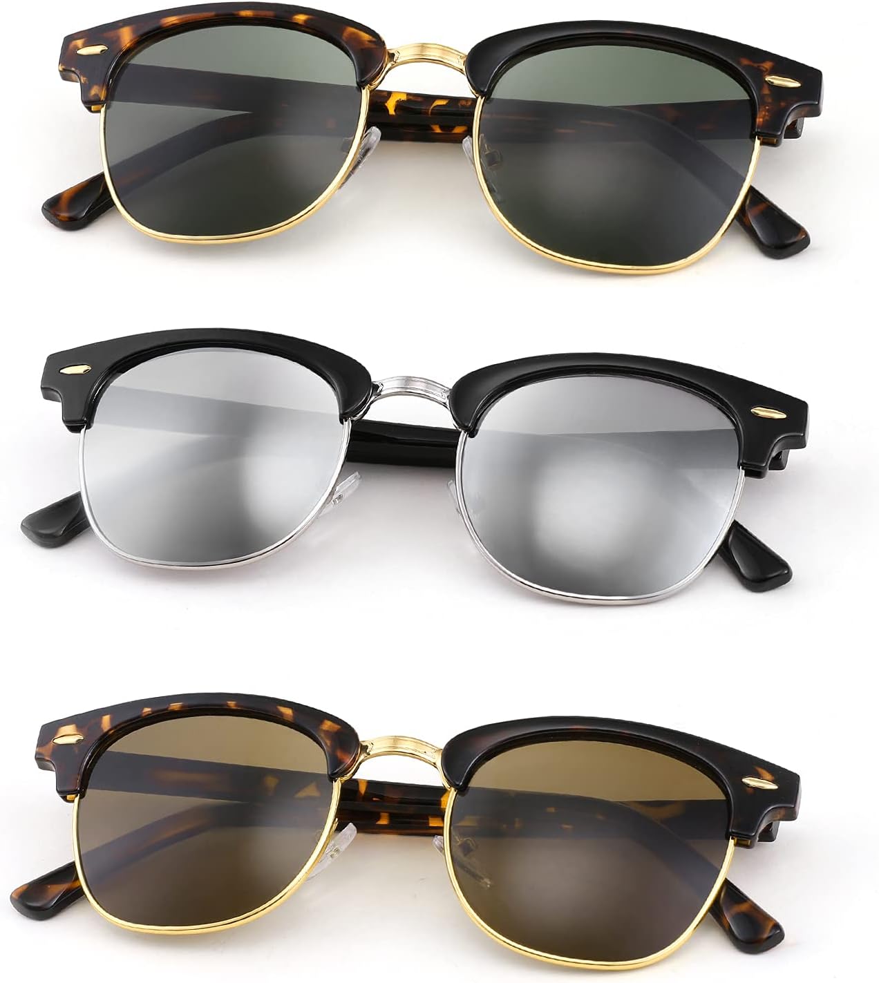 Default Title | B093PN4RN2 | FEISEDY Sunglasses for Men Women Finish Semi-Rimless Frame Driving Sun glasses Mirror Lens 100% UV Blocking B2242 (3 Pack)