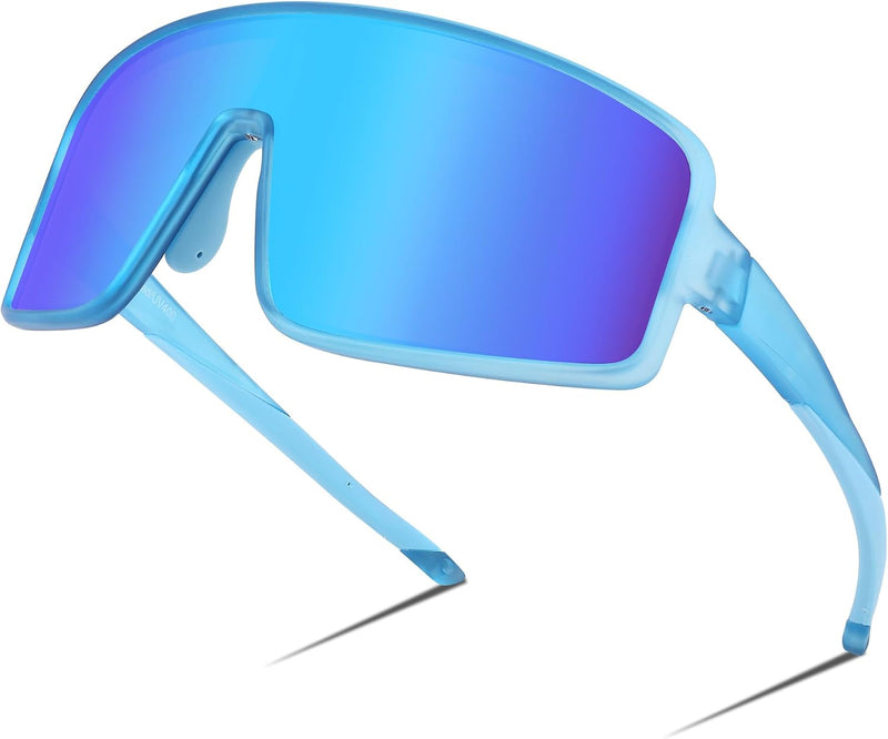 Blue Frame & Blue Mirror Lens / 71 Millimeters | B0C785JPH3 | FEISEDY Sports Sunglasses, Polarized Oversized Shield for Women Men Youth, Baseball Cycling Running Outdoor Visor B2988
