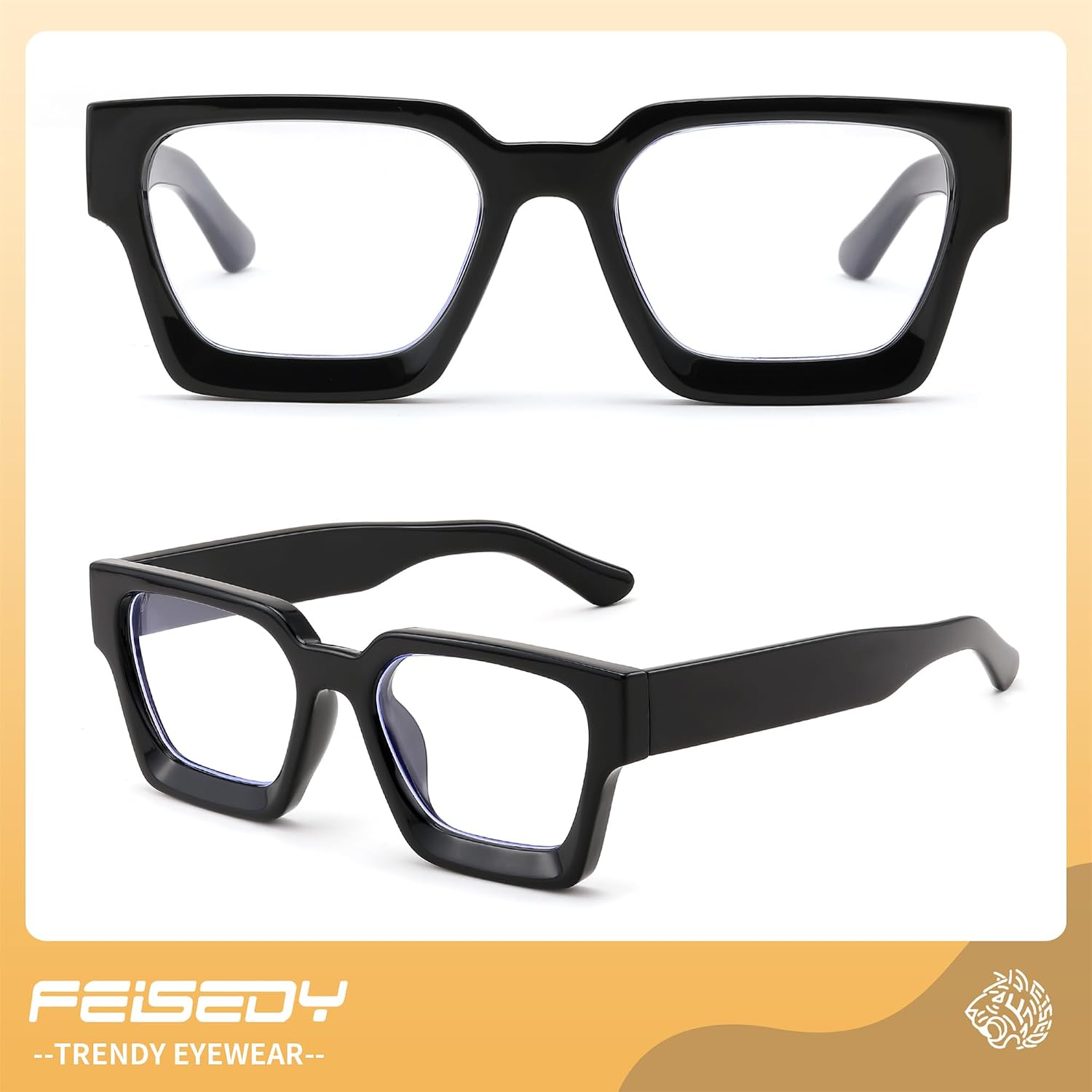 商品图片 2 | B0DXDYMMPM | FEISEDY Retro Blue Light Blocking Glasses for Women Men 90s Classic Rectangle Frame Thick Chic Computer Eyeglasses B2383R