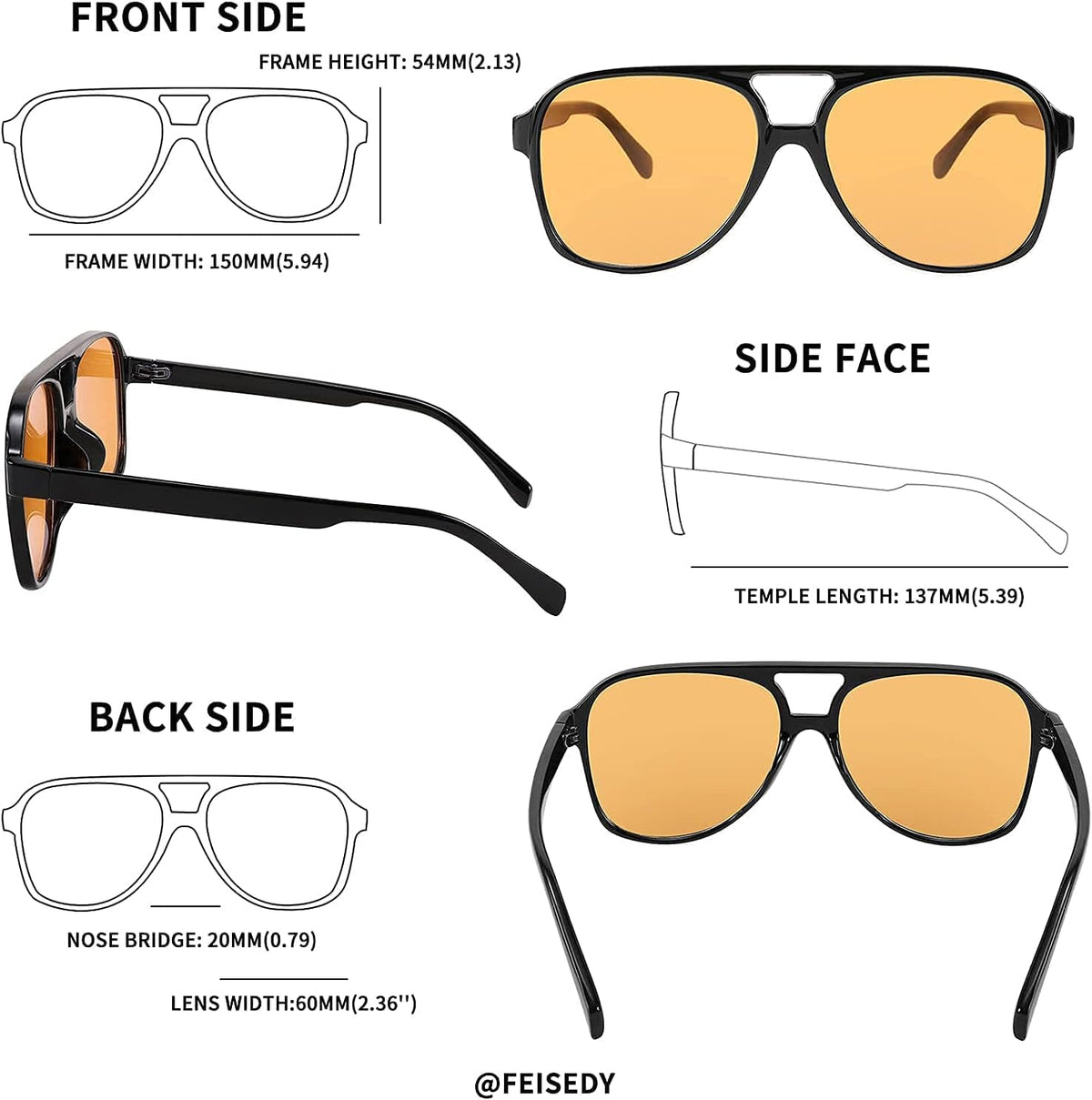 ÉÌƷͼƬ 79 | B0CB543WBD | FEISEDY Vintage Retro 70s Plastic Aviator Sunglasses Women Men Classic Large Squared Frame B2751