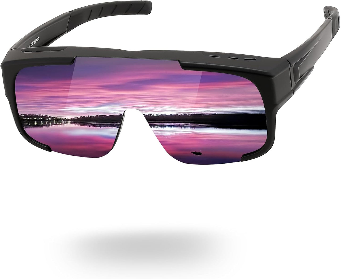 06 Black Frame/Purple Mirrored Lens / Large | B0FY37KK24 | FEISEDY Polarized Fit Over Glasses Sunglasses for Men Women, Sports Wrap Around for Driving Cycling Fishing B0315