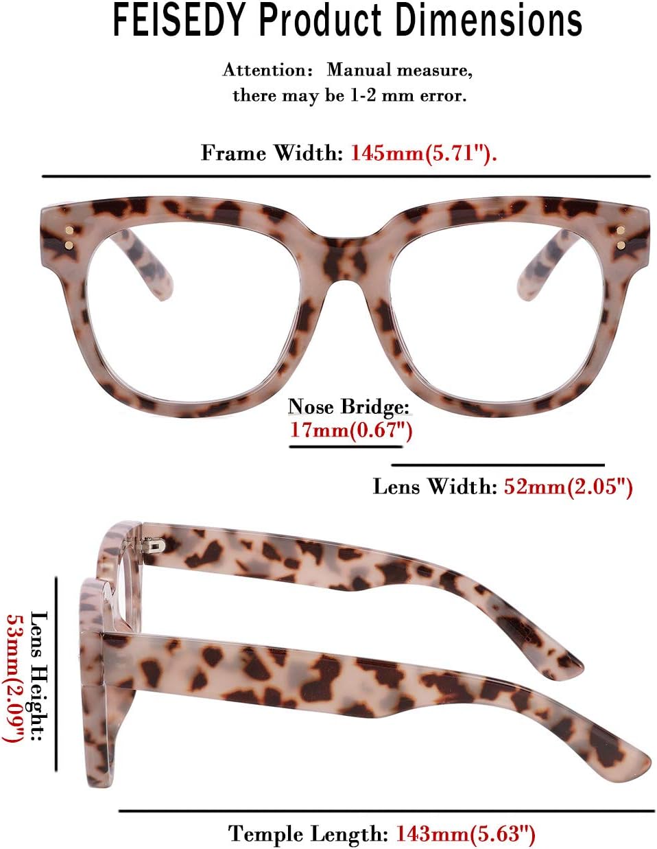 商品图片 20 | B08MFD4QG6 | FEISEDY Retro Square Anti Blue Light Blocking Glasses Women Thick Oversized Computer Eyeglasses Double Metal Studs B2689