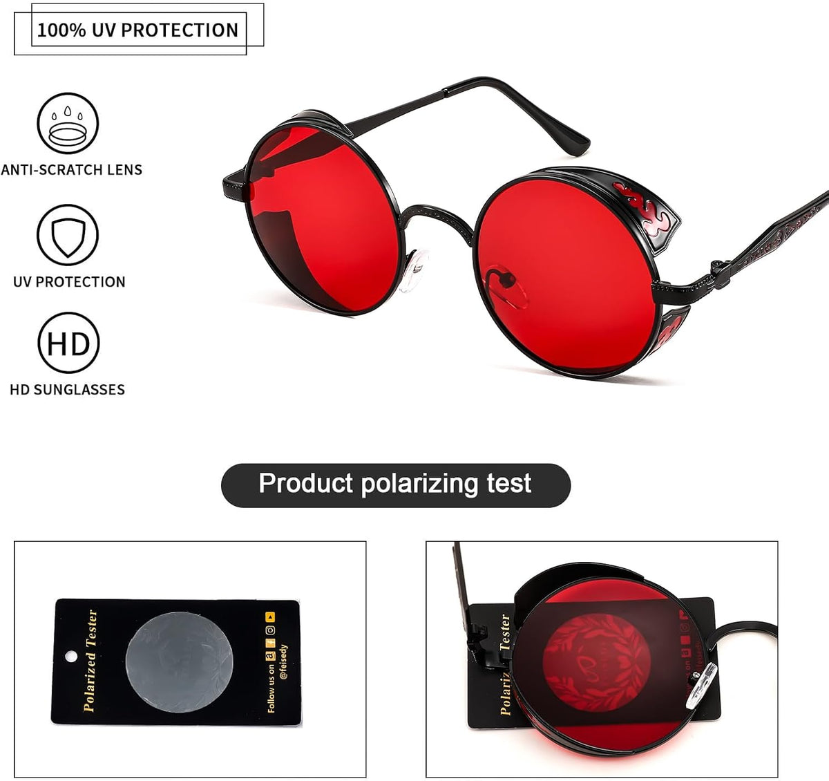 ÉÌƷͼƬ 7 | B0CHLX78KB | FEISEDY Retro Steampunk Sunglasses for Men Women, Round Metal Frame Gothic Vintage Style B2820