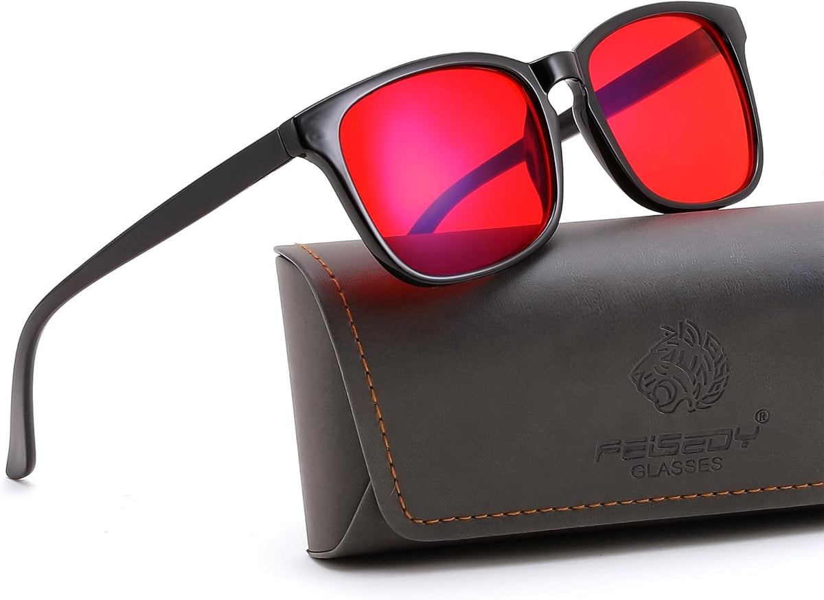 Classic Square-black / Red | B0FX24W9KK | FEISEDY Orange Blue Light Blocking Glasses for Woman Men Amber Lenses Computer Gaming Glasses for Better Sleep